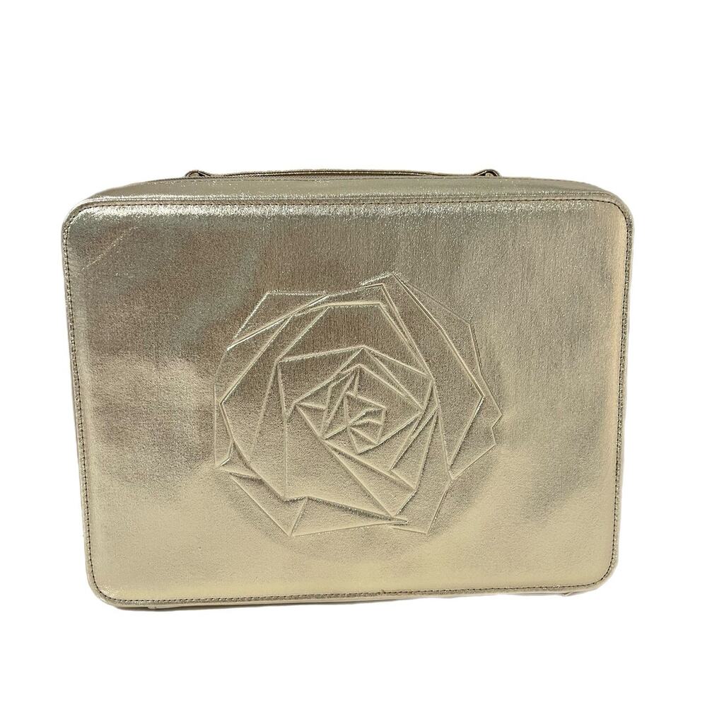 New Lancome Gold Metallic Cosmetic Train Case 13" x 10" x 3" Big Spacious